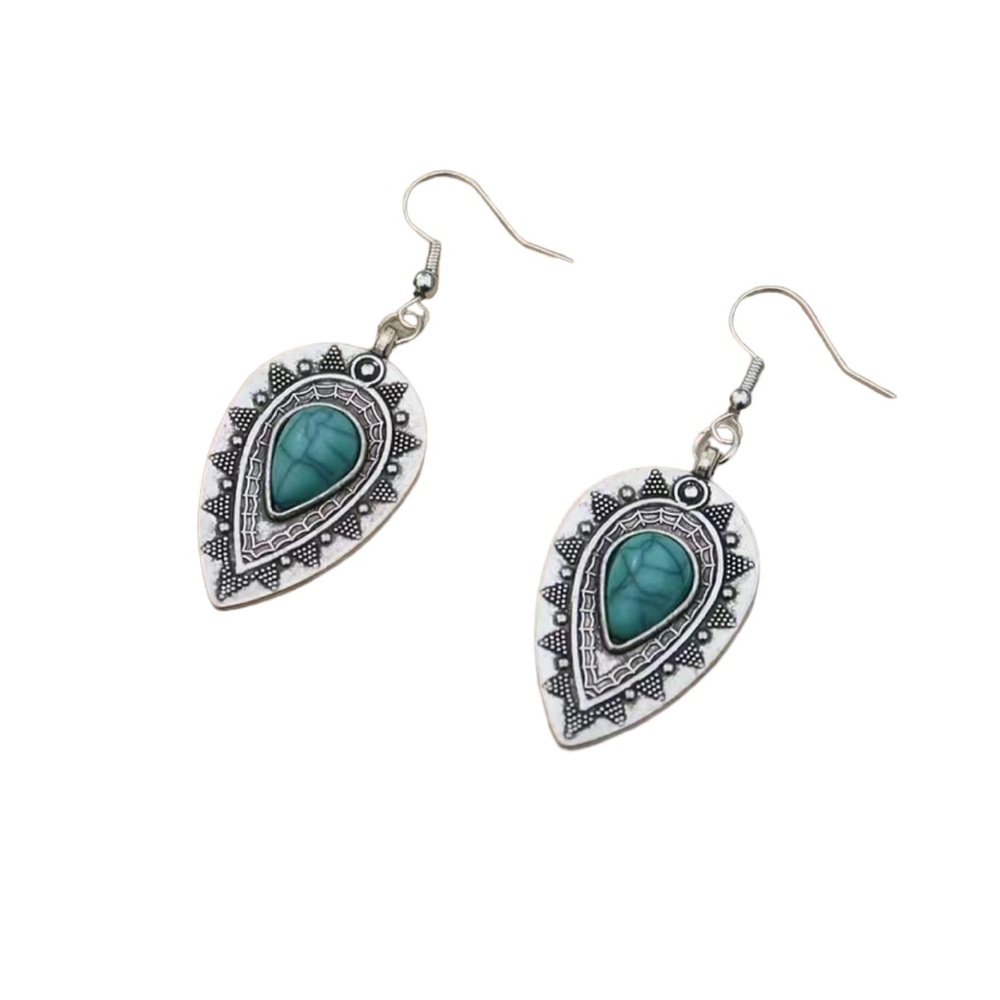 Vintage Silver and Turquoise Western Style Drop Earrings